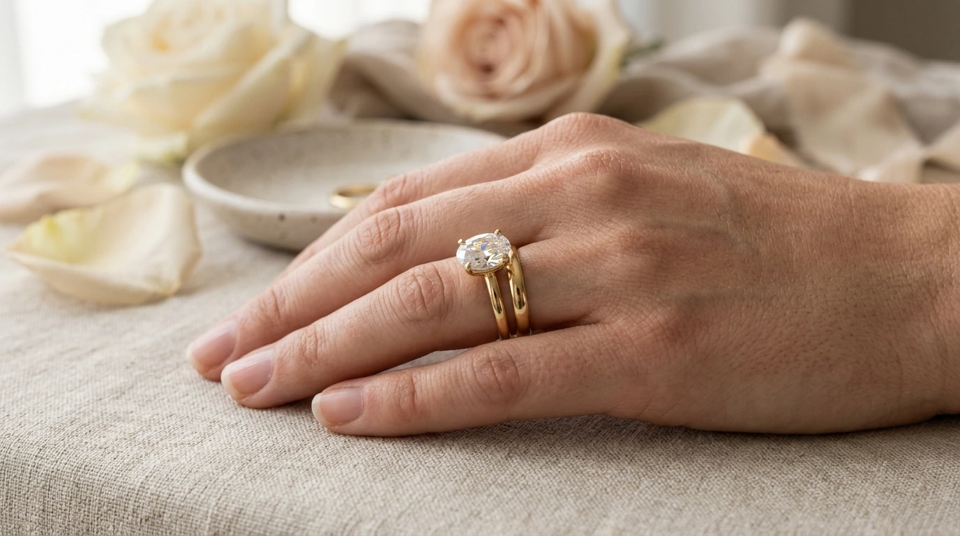 2ct Oval Moissanite Ring in 14K Gold (Wedding Ready)