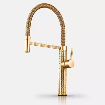 Gold Brass Spring Kitchen Faucet: Rotatable Luxury Upgrade